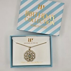NEW Bomb Party "Pure Energy" March Birthday Necklace Aquamarine CZ on Gold $138